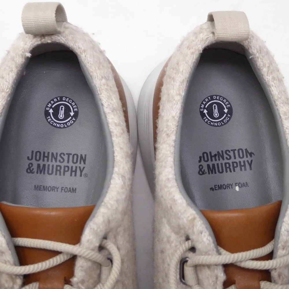 Johnston & Murphy Mens Amherst Wool U-Throat Sneakers Beige Wool Blend Size 8.5